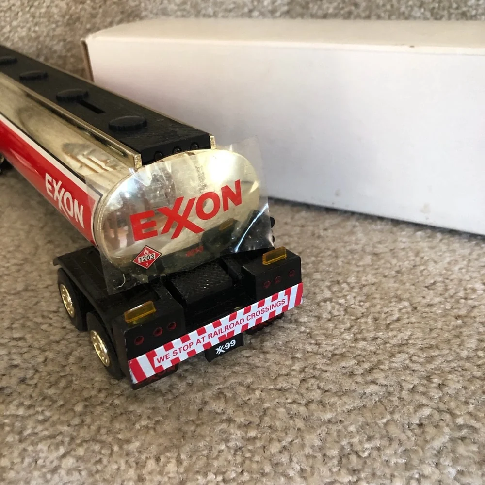 Vintage Exxon Black and Red Toy Tanker Truck Coin Bank
